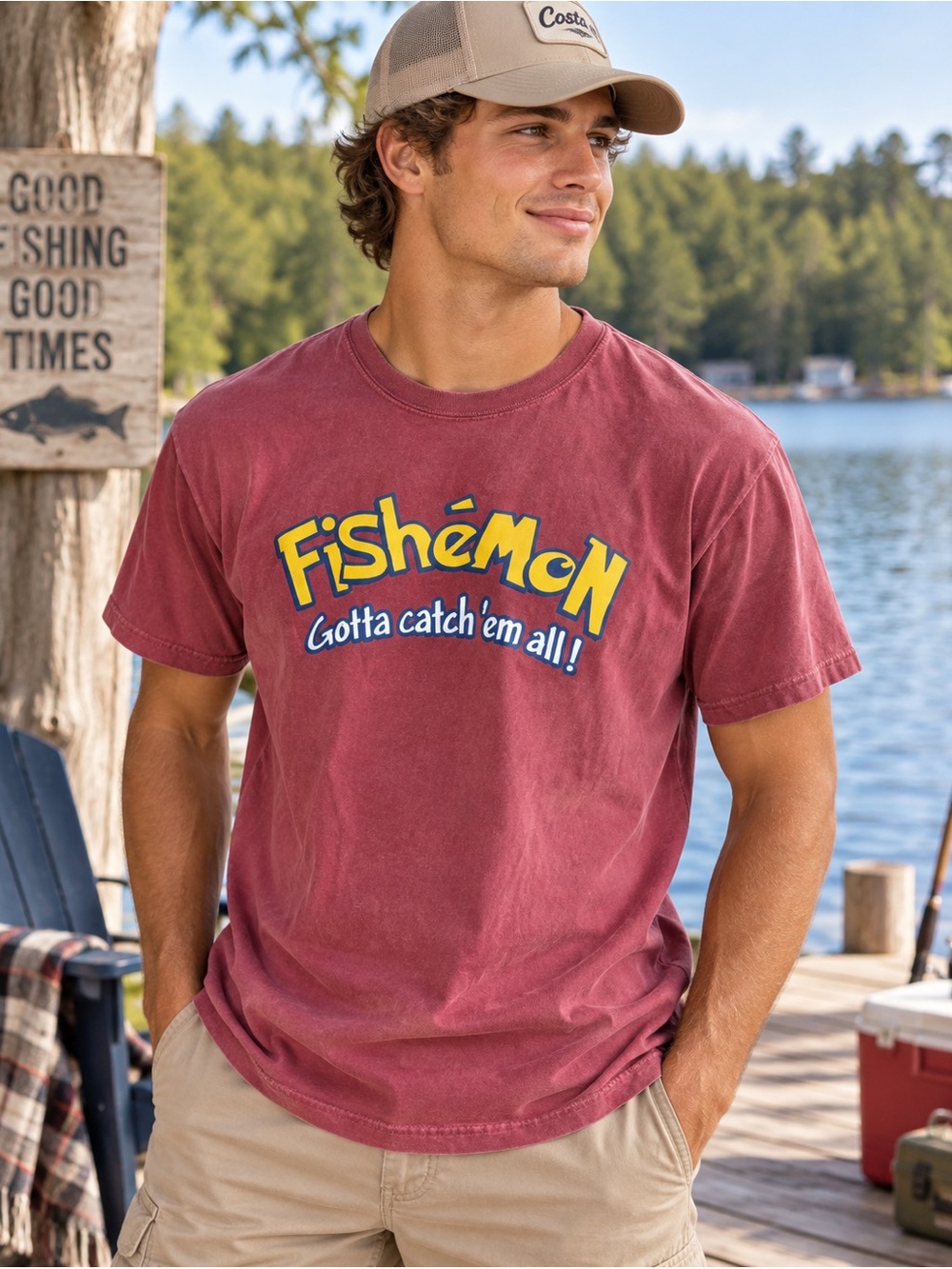 Vtg Fishemon Gotta Catch Em All Fishing T-shirt Medium